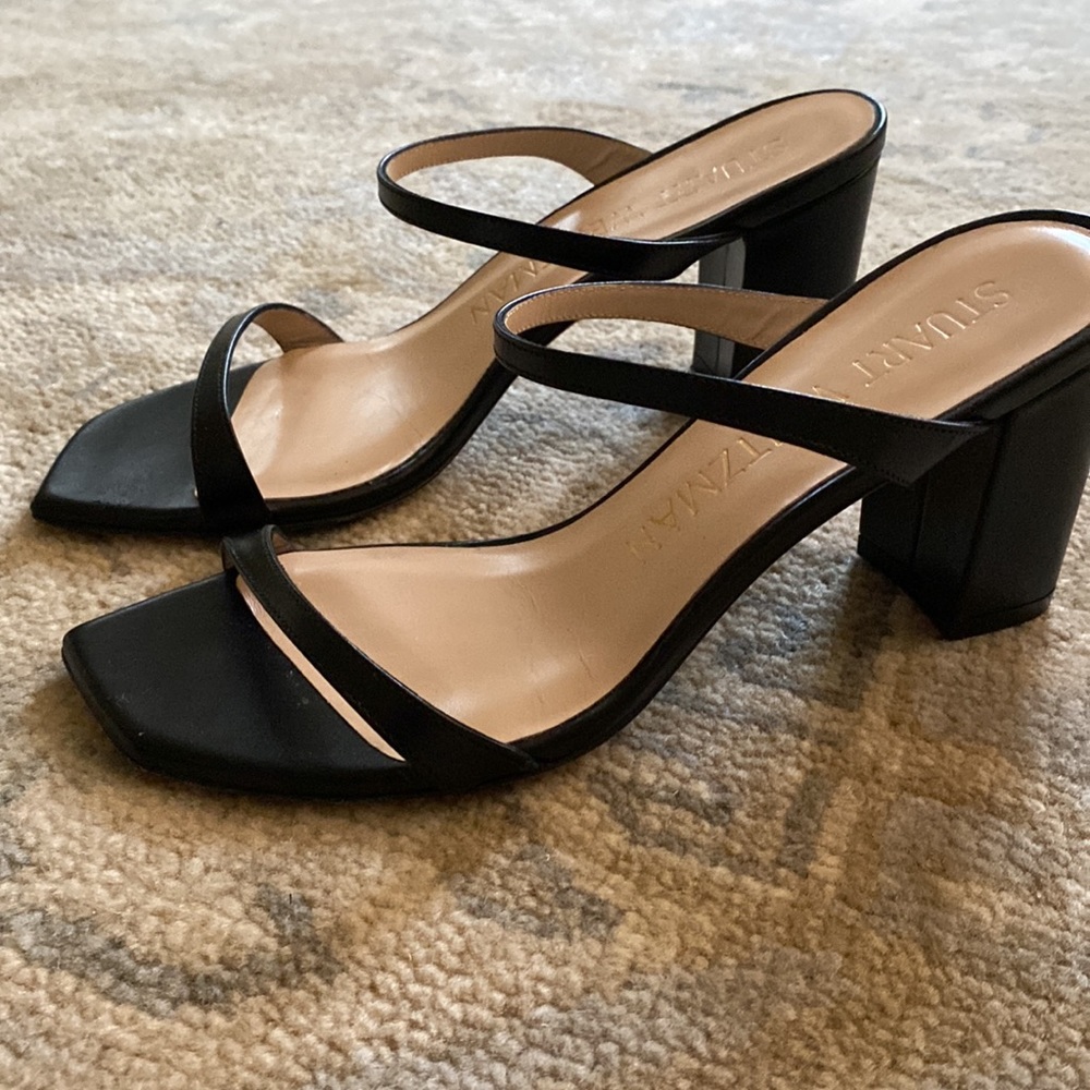 Stuart Weitzman Aleena Black Sandals 7 block heels